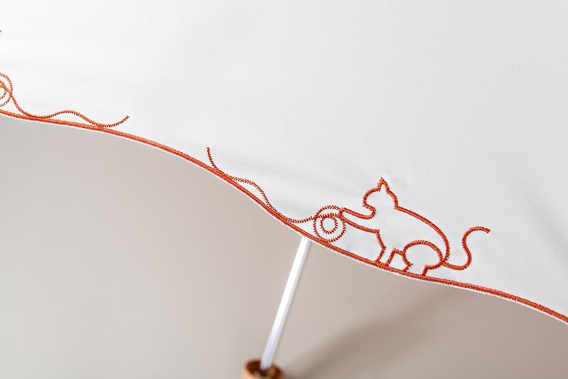 全遮光抗UV晴雨傘 遮光率99.99% 防潑水 貓咪圖案手工刺繡洋傘 - 雨傘/雨衣 - 防水材質 綠色