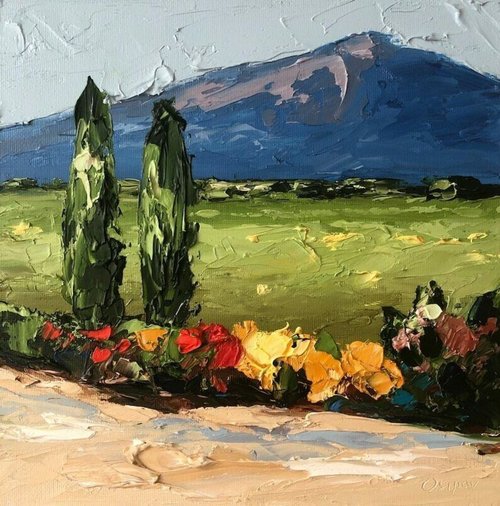 OsipovArtStudio Original Oil Painting On Canvas Mountain Landscape Trees Painting Impasto Art