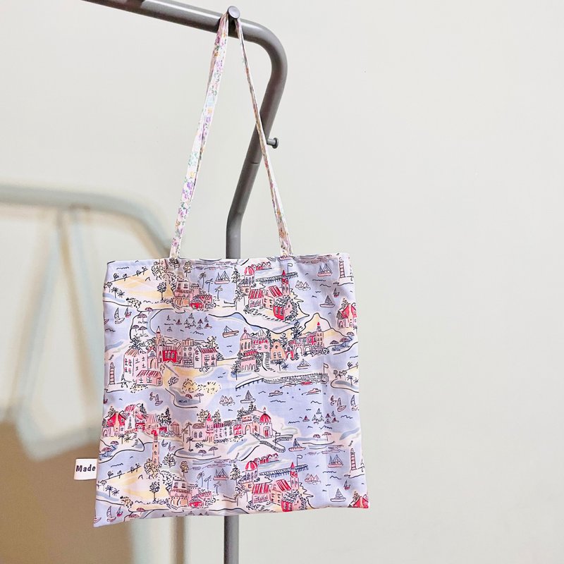 Coastal house canvas bag color / shoulder bag / side bag / tote bag - Messenger Bags & Sling Bags - Cotton & Hemp Multicolor