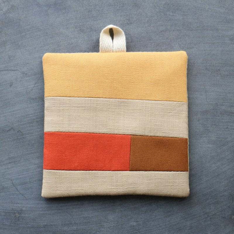 Patchwork Coaster 188 Orange Khaki - ที่รองแก้ว - ผ้าฝ้าย/ผ้าลินิน สีส้ม