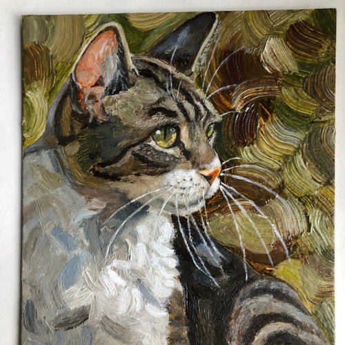 Alisa-Art 貓虎原創油畫牆藝術家居動物肖像最喜歡的寵物