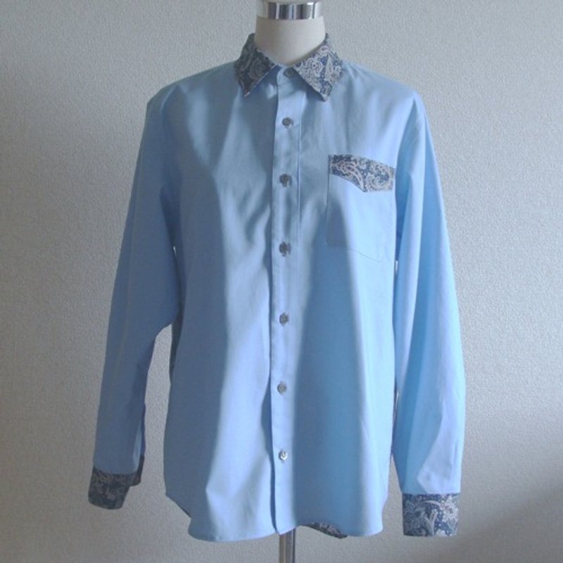 アーティストデザインシャツ　031　１点ものの個性的なシャツ - 男襯衫/休閒襯衫 - 棉．麻 藍色