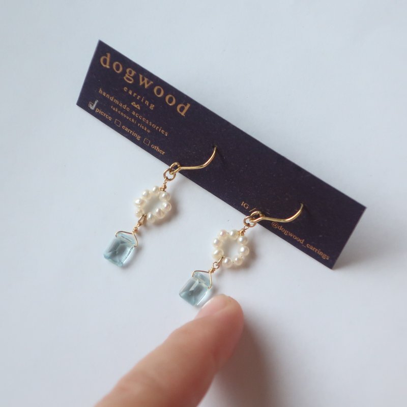 Blue Topaz and Freshwater Pearls - ต่างหู - หิน 