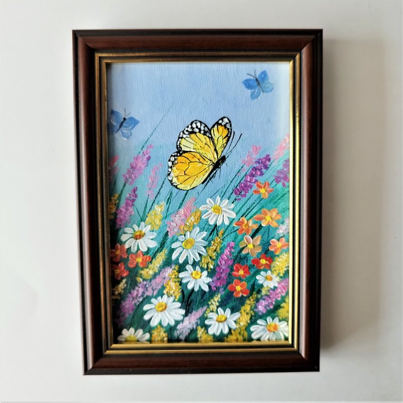 Acrylic Butterfly & Insect Painting | Wildflower Wall Art | Small Wall Decor - 壁貼/牆壁裝飾 - 壓克力 多色