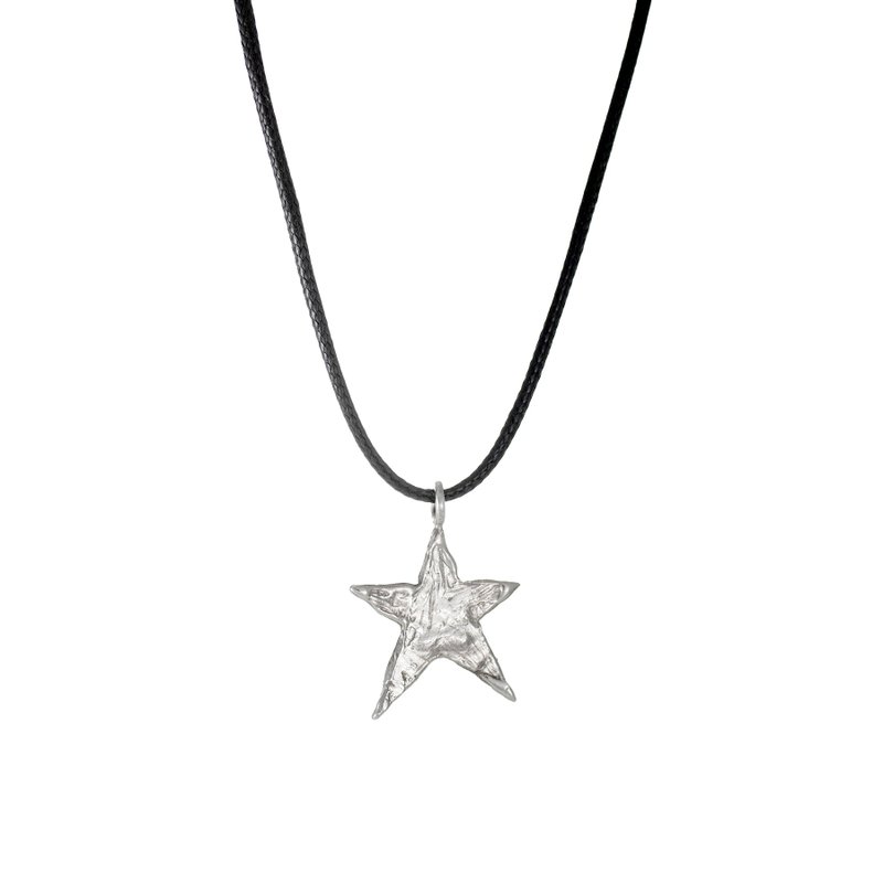 Painted Star Necklace 繪星項鍊 (黑繩) 純銀星星造型 項鍊 - 項鍊 - 純銀 銀色