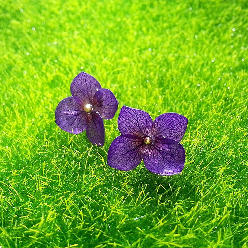 color & flower 925 sterling silver purple hydrangea flower earrings eternal life (can change the ear clip-on) - Earrings & Clip-ons - Plants & Flowers Purple