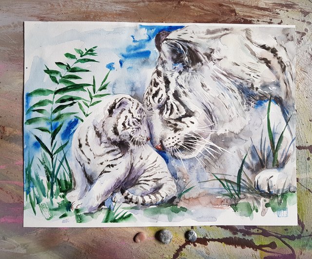 手描き水彩画「白虎」大色紙 【公式通販】