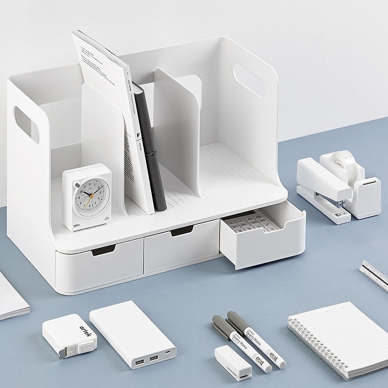 韓国 SYSMAX Oreo 3段多機能引き出し式組み合わせ本棚 (ホワイト) - 収納用品 - プラスチック 