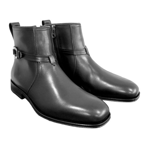 Travel Genius 中古店 EU41.5號全新Ferragamo黑色真皮拼帆布皮靴皮鞋 上班西裝正裝禮服