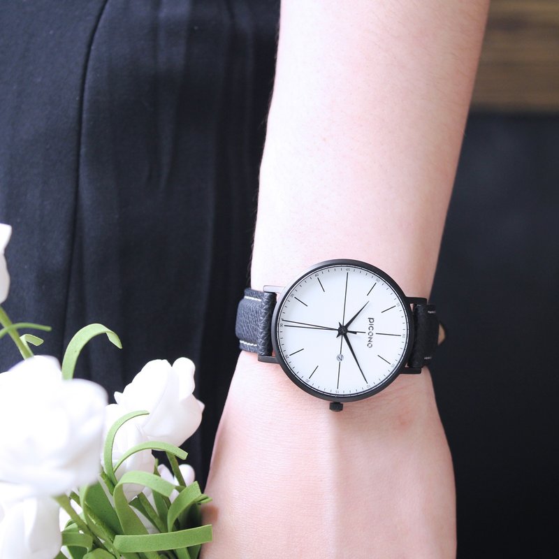 Siempre minimalist black and white leather strap couple watch / SI-11201  Ladies - Men's & Unisex Watches - Other Materials 