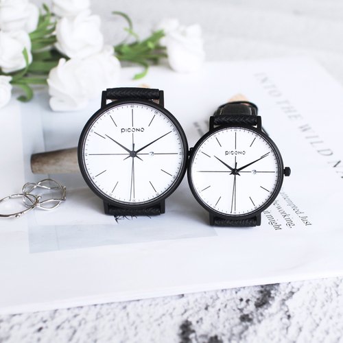 Siempre minimalist black and white leather strap couple watch / SI-11201  Ladies