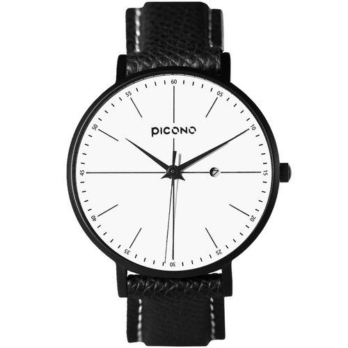 Siempre minimalist black and white leather strap couple watch / SI-11201  Ladies