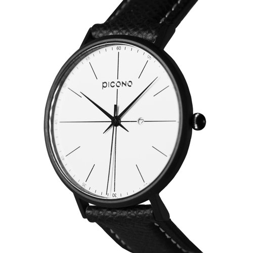 Siempre minimalist black and white leather strap couple watch / SI-11201  Ladies