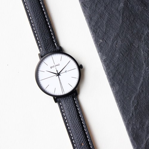 Siempre minimalist black and white leather strap couple watch / SI-11201  Ladies