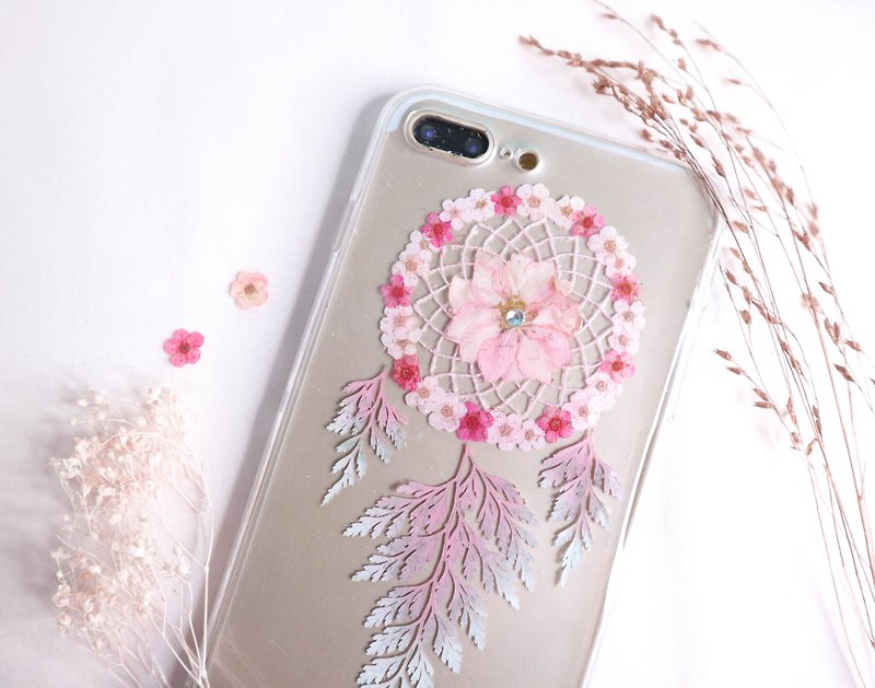 Pressed Flower Dreamcatcher Phone Case | Pink - เคส/ซองมือถือ - พืช/ดอกไม้ สึชมพู