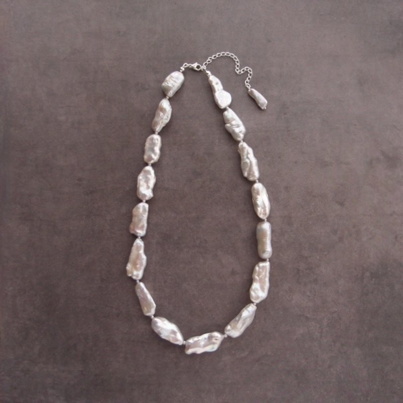 【SV】Biwa Pearl Necklace 　ビワパール ネックレス【Light Gray】 - 項鍊 - 寶石 灰色
