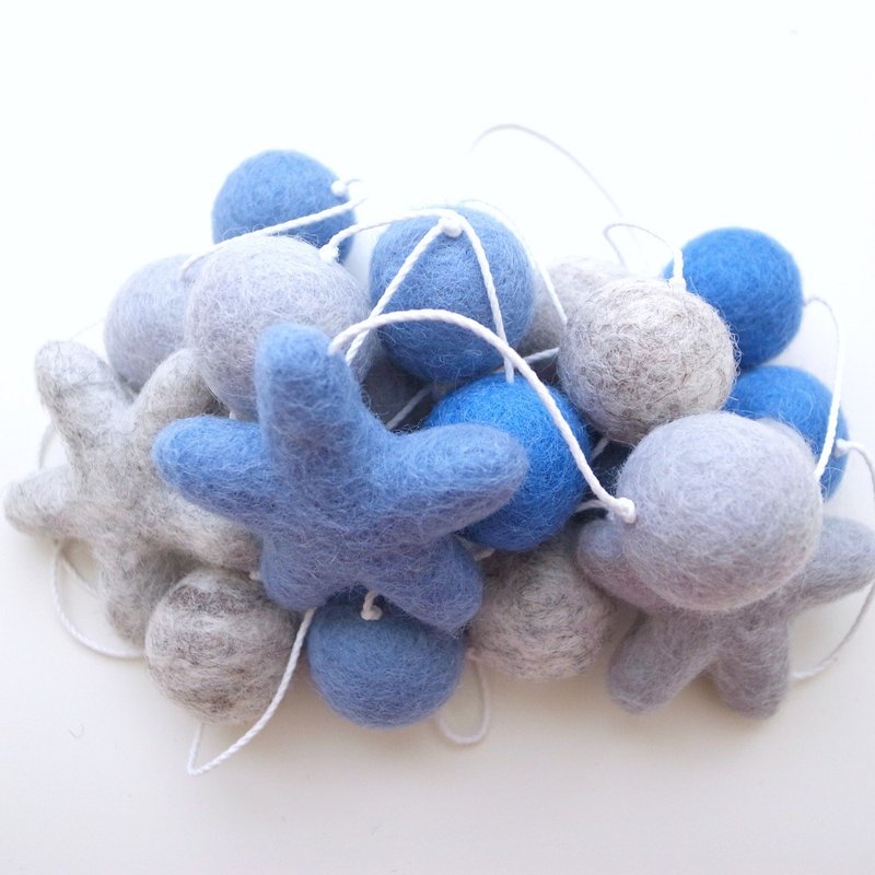 I wool ball star pendant I F. sea blue I home furnishings, camping I wool felt ball - ตกแต่งผนัง - ขนแกะ สีน้ำเงิน