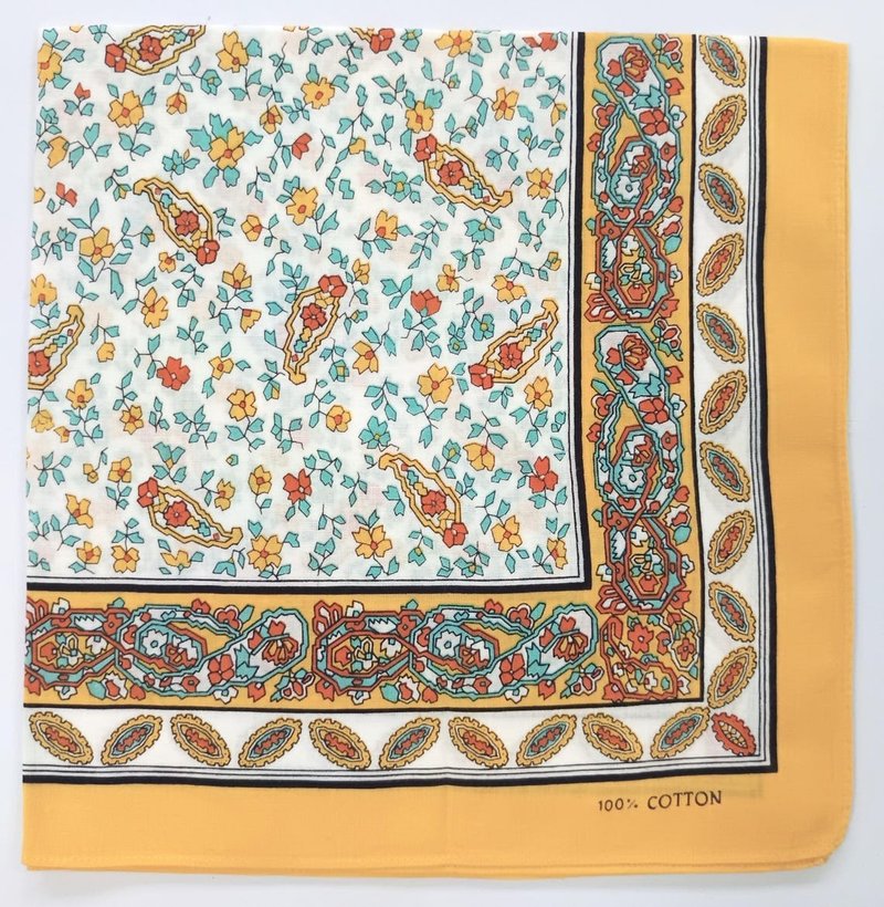 Yellow Floral Bandana, 20 x 20 inches, Cotton, Floral Bandana, Holiday Gifts - 絲巾 - 棉．麻 黃色