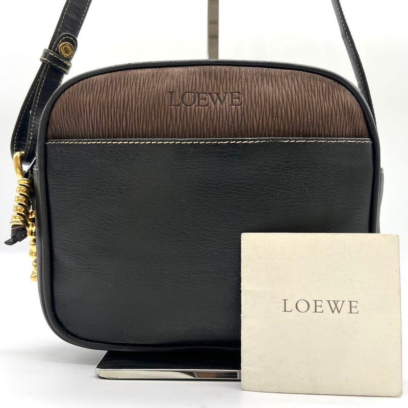 絕版中古包 Loewe蛇骨古董相機包 側背包 斜背包 皮革包 單肩包 - 側背包/斜背包 - 真皮 黑色
