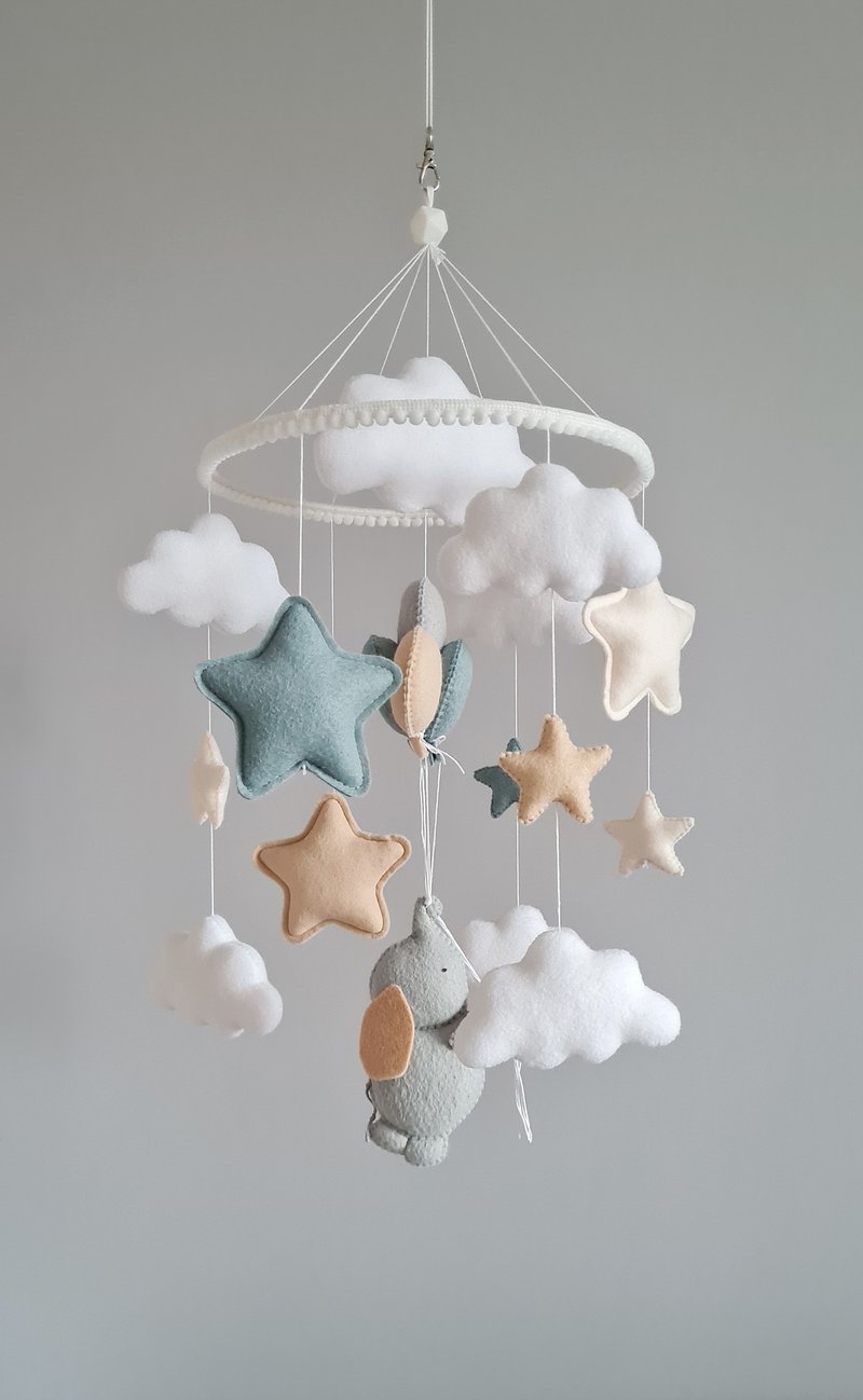 Elephant baby mobile, Gender neutral nursery mobile, Hanging felt mobile - Kids' Toys - Other Materials Blue