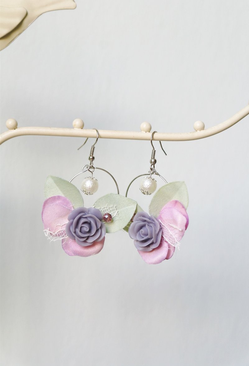 Fantasy Series - Purple Butterfly Flower Earrings Hook, Gift for Her - ต่างหู - พืช/ดอกไม้ สีม่วง