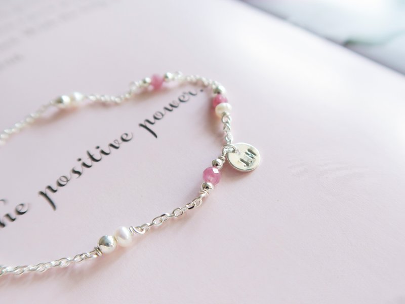 925 sterling silver dotted star pink tourmaline pearl customized engraving bracelet free gift packaging - สร้อยข้อมือ - เงินแท้ สึชมพู