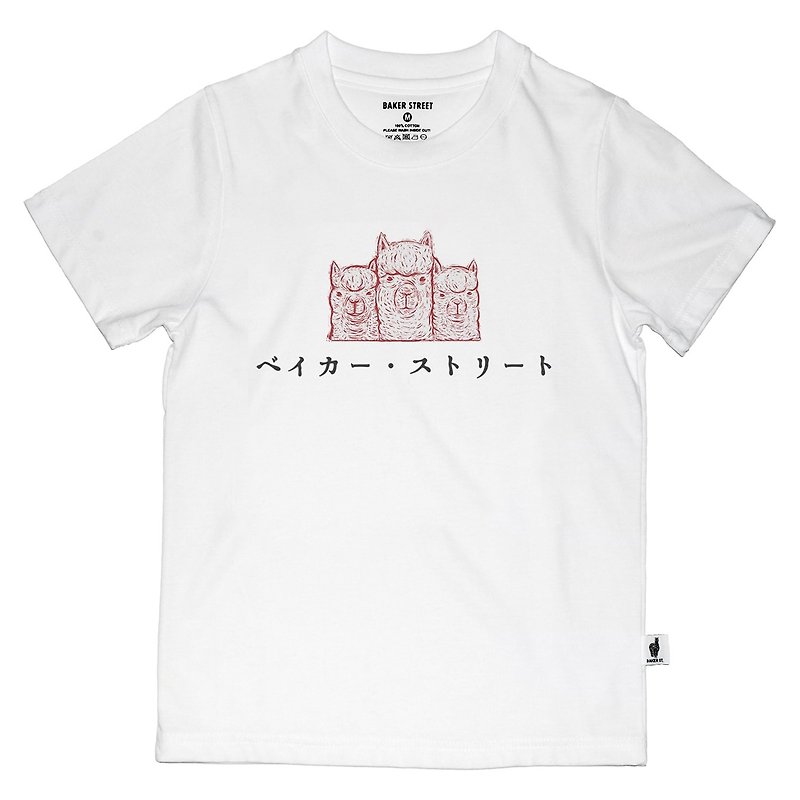 British Fashion Brand -Baker Street- Japanese Stamp Printed T-shirt for Kids - เสื้อยืด - ผ้าฝ้าย/ผ้าลินิน ขาว