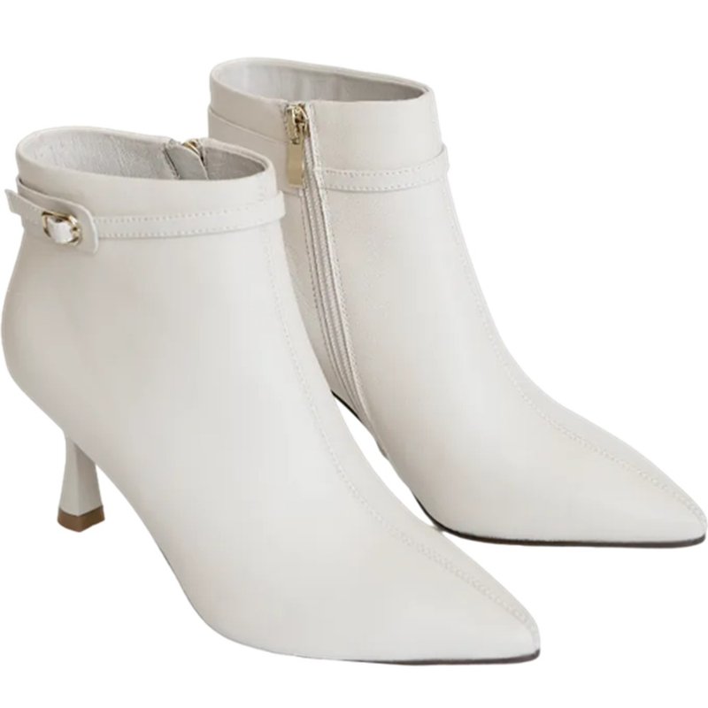 moobulous handmade shoes │ Champs Elysees 7cm tapered stiletto heel sheepskin pointed toe boots - snow white - Women's Booties - Genuine Leather White