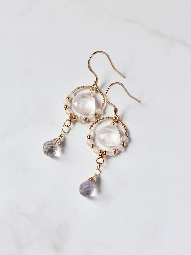 Delicate Pink Crystal Amethyst 925 Silver Ear Hook Earrings - Earrings & Clip-ons - Semi-Precious Stones Pink