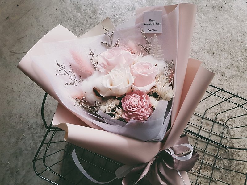 Self-collection free order page │ pink white roses eternal flower bouquet │ eternal flower - ช่อดอกไม้แห้ง - พืช/ดอกไม้ สึชมพู