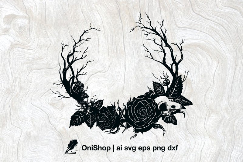 Gothic roses wreath svg, witchy wreath, laser cut clipart, hallowen art - 電子似顏繪/繪畫/插畫 - 其他材質 