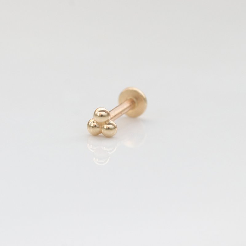 14K triangular gold ball lock bead earrings (front lock flat bottom round cake) (single) ear bone and ear socket do not fade - ต่างหู - เครื่องประดับ สีทอง