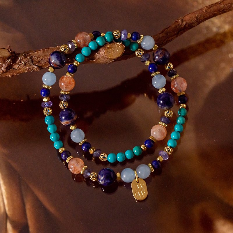 // C1299 with your sunny blue-veined Stone bracelet with turquoise Stone sun - Bracelets - Gemstone 