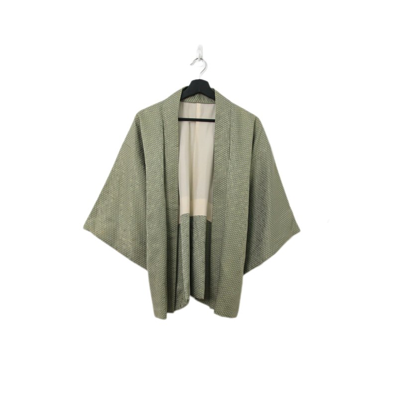 Back to Green-日本帶回羽織 網格蜂巢 墨綠kb-73/vintage kimono - 女大衣/外套 - 絲．絹 