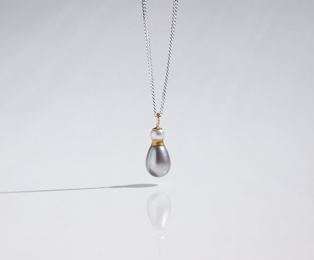 日本製 香水瓶のような金継ぎパールのネックレス 40cm silver925