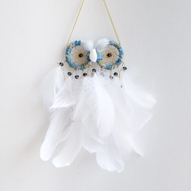 Owl Dream Catcher - Denim Broken Gold White Style (Exclusive Design) - Exchange Gifts - Other - Other Materials 