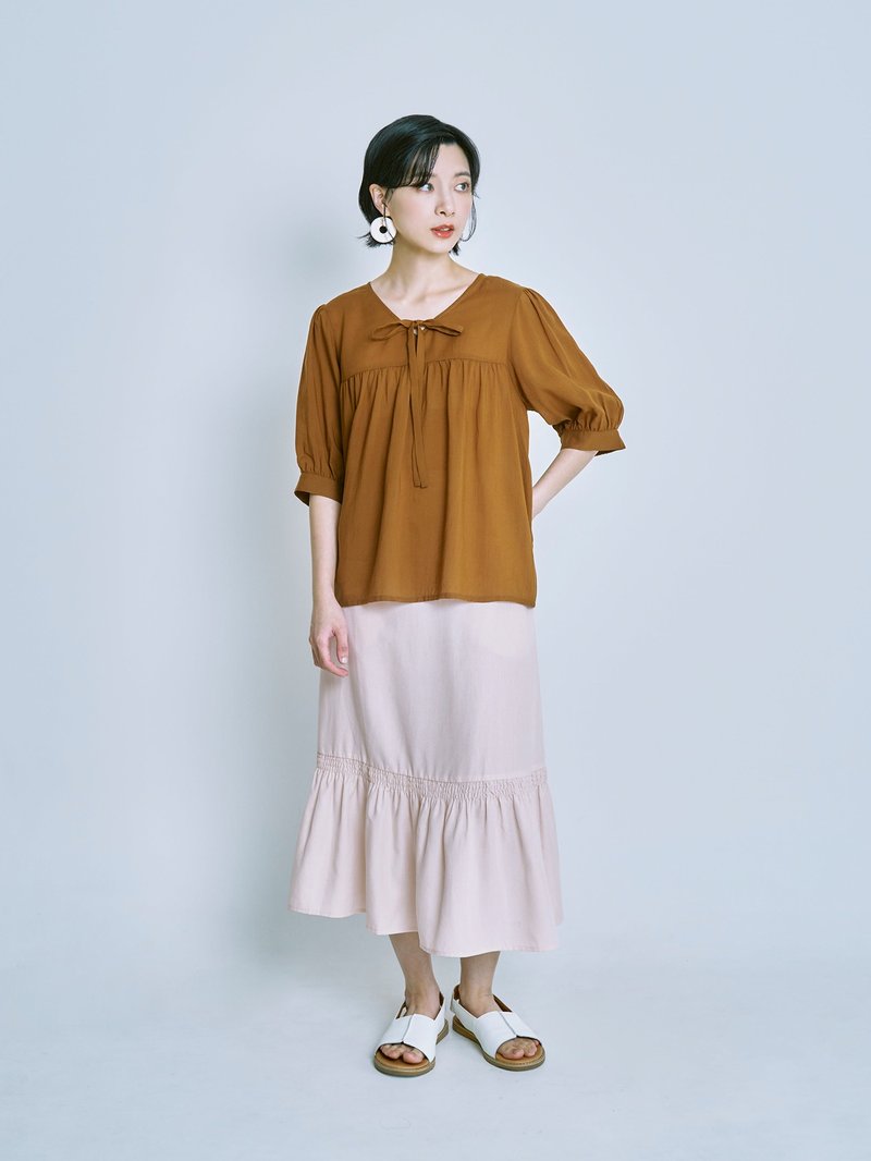 草藥圖鑑夏花裙-杏仁 - 裙子/長裙 - 其他人造纖維 粉紅色