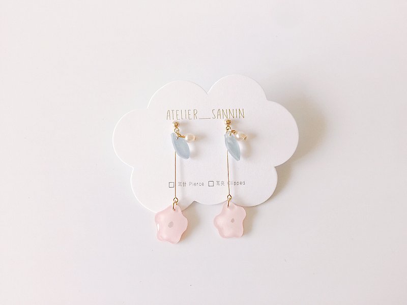 Flower sugar series - summer flower sugar two-color pendant handmade earrings / ear clip - Earrings & Clip-ons - Other Materials Pink