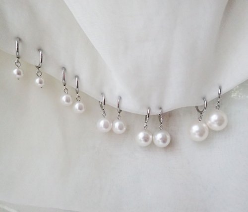 summermoon 夏月韶光 水晶珍珠, 施華洛世奇元素 & 不鏽鋼 夾式 耳環 (一對)