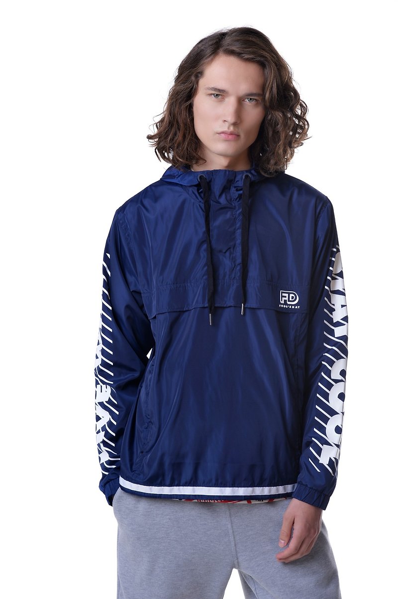 American street brand Fools Day slogan water-resistant trench coat - เสื้อสูท/เสื้อคลุมยาว - เส้นใยสังเคราะห์ สีน้ำเงิน