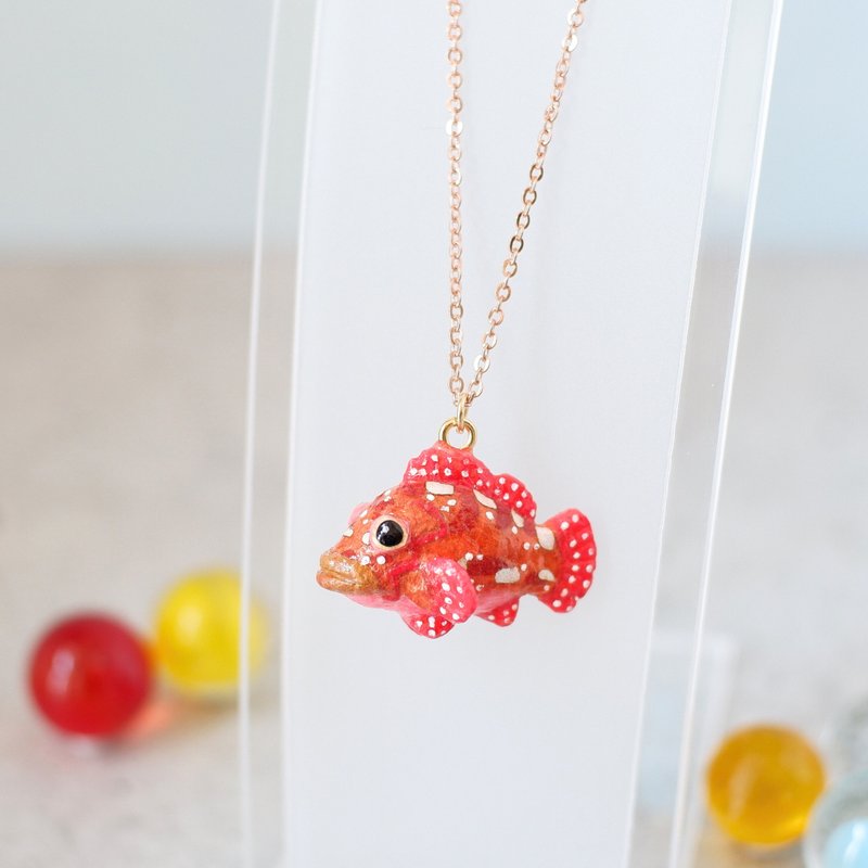 Washi paper accessory necklace, rockfish, sea fish - สร้อยคอ - กระดาษ สีแดง