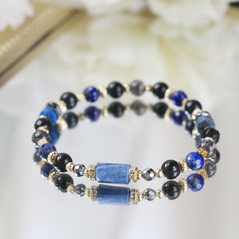 Obsidian lapis lazuli black tourmaline Stone ward off evil spirits courage health good luck crystal bracelet gift - สร้อยข้อมือ - คริสตัล สีน้ำเงิน