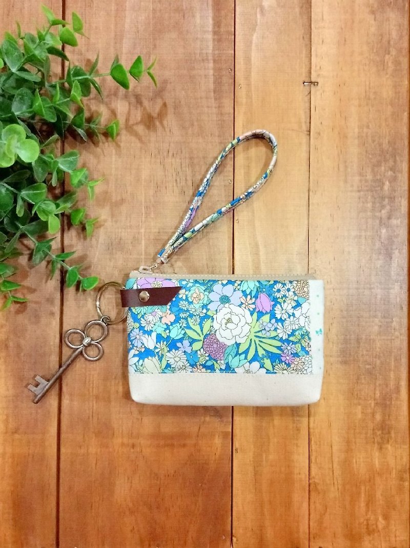 30% off at the end of the year! [FWL-Small Seven Coin Purse] Spring Flowers*Purple Blue - กระเป๋าใส่เหรียญ - ผ้าฝ้าย/ผ้าลินิน สีน้ำเงิน