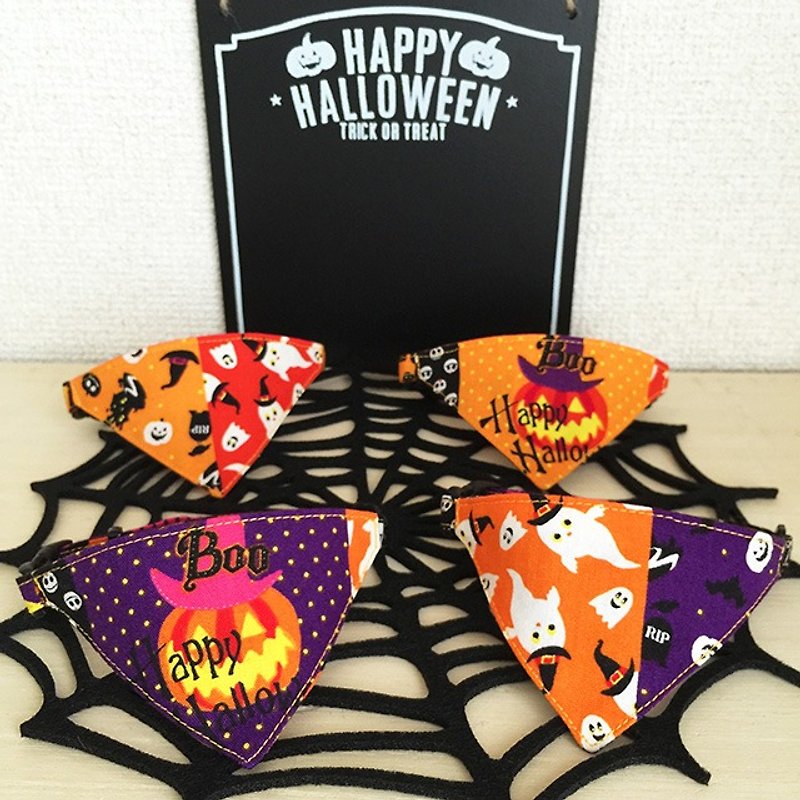 Halloween MIX bandana-style cat safety collar - Collars & Leashes - Cotton & Hemp Orange