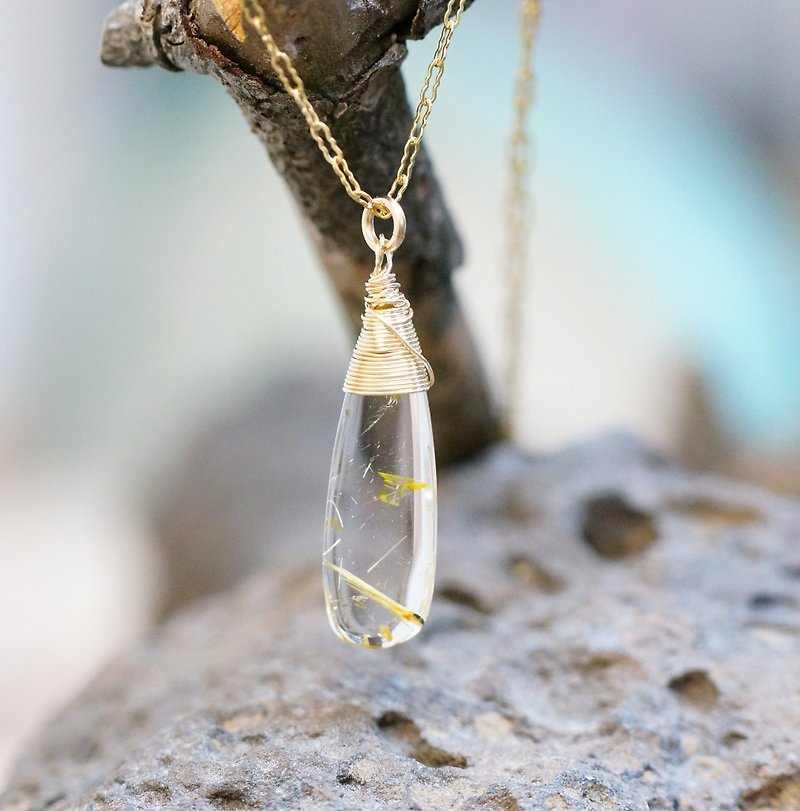 GF 14K Necklace +Gold Rutilated Quartz-01 - Necklaces - Crystal 