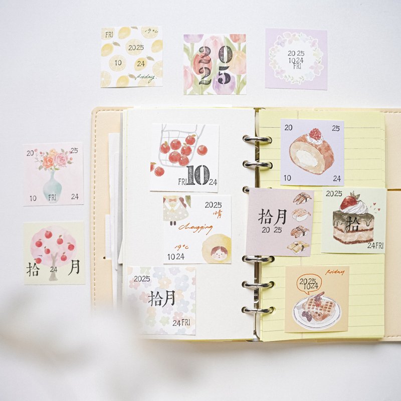 迷你日付便簽5cm 花 甜品 水果係列手帳素材 - 紙膠帶/和紙/PET - 紙 多色