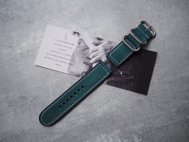 Pure handmade cowhide frosted lake blue strap length and width can be customized color style can be customized and lettering - สายนาฬิกา - หนังแท้ สีน้ำเงิน