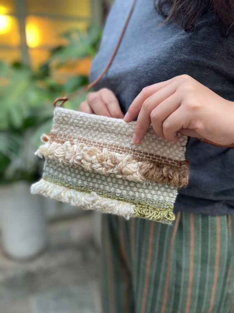 2 physical classes | Zhongli | Woven double-sided design cross-shoulder bag woven fabric experience size can hold a mobile phone - Knitting / Felted Wool / Cloth - Cotton & Hemp 