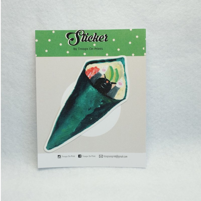 Waterproof Sticker- Sushi Cat - 印章/印台 - 紙 綠色