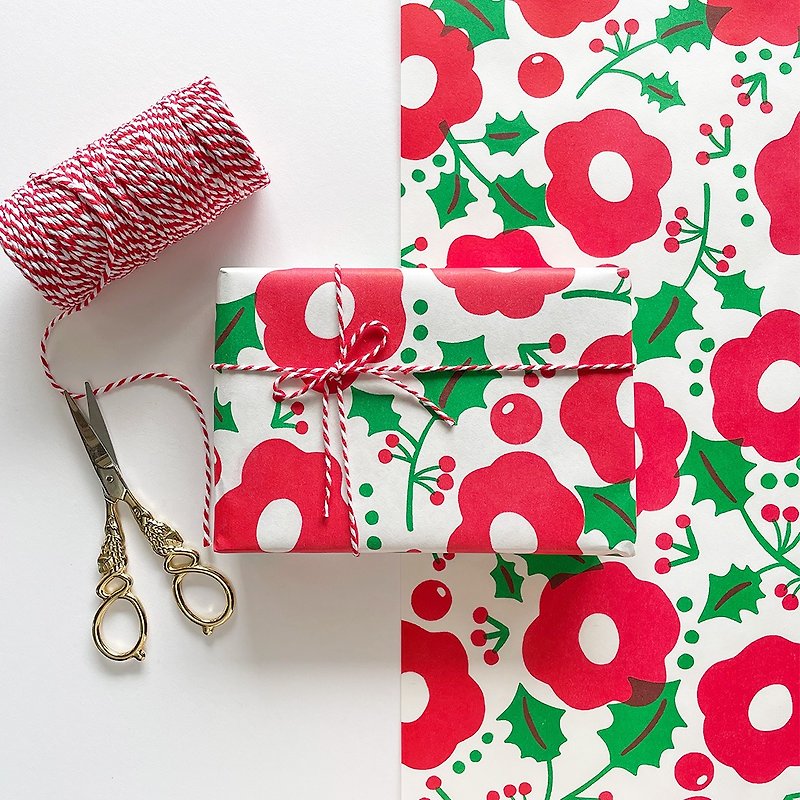 Christmas Wrapping Paper // Flower Illustration Pattern - Gift Wrapping & Boxes - Paper Red
